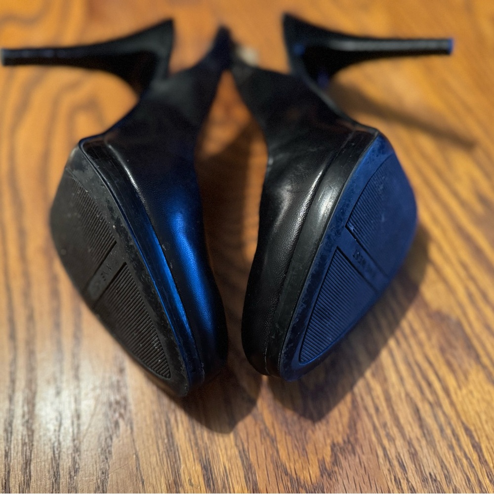 Nine West Black Leather Sling Back Heels - Picture 8 of 12
